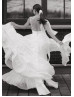 Thin Straps Ivory Chiffon Flowing Summer Wedding Dress